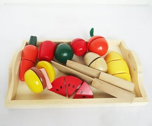 Spielküche Zubehör, Kinderküche Zubehör Holz, Küche Kinder Holzspielzeug, Obst Gemüse und Fleisch Kochsimulation Lernspielzeug für 3+ Jährige Jungen und Mädchen von mysunny