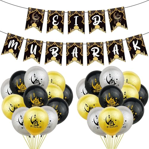 Eid Mubarak Dekorationen, Eid Mubarak Banner Wimpelkette mit Luftballons Dekorationen Set, Eid Dekor für Zuhause Ramadan Dekoration Umrah Mubarak Party Decor (Banner C) von mzoLife