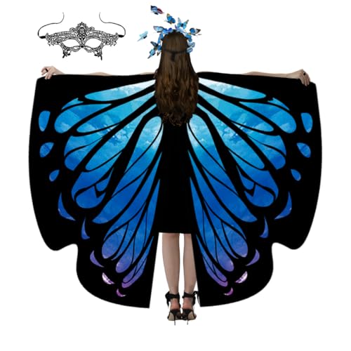 mzoLife Damen Schmetterling Kostüm Faschingkostüme Schmetterling Flügel Schal mit Augenbinde, Erwachsene Poncho Umhang für Party Halloween Weihnachten Kostüm Cosplay Karneval Fasching von mzoLife