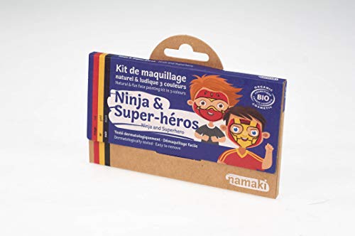 Namaki Kinder Make-up Set 3 Farben Ninja & Superhelden Bio – Rot, Gold, Schwarz von namaki