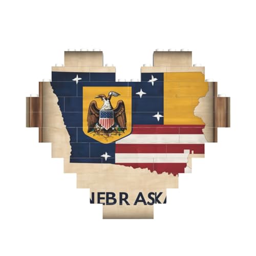 Abstrakte Nebraska-Flagge, Kartendruck, herzförmiges Baustein-Puzzle, personalisiertes Geschenk für Männer und Frauen von nanger