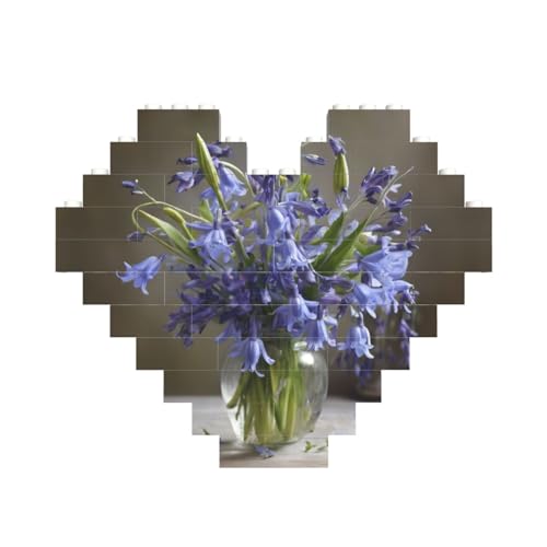 Bluebell Bouquet Print Heart Shaped Building Brick Block Puzzle, personalisiertes individuelles Geschenk für Männer und Frauen von nanger