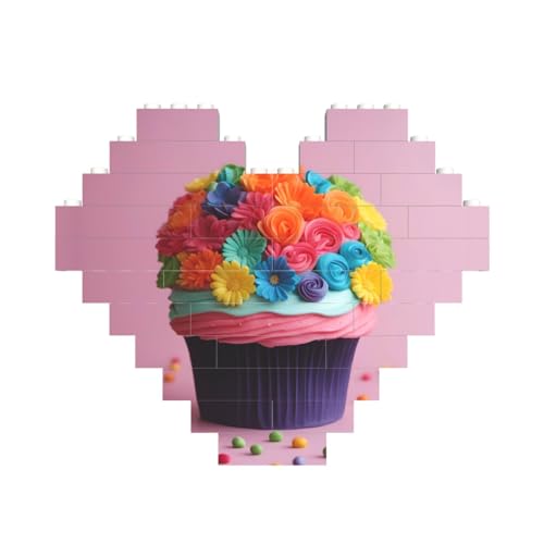 Bunte Cupcakes, Regenbogenblumen, Kuchendruck, herzförmiges Baustein-Puzzle, personalisiertes Geschenk für Männer und Frauen von nanger