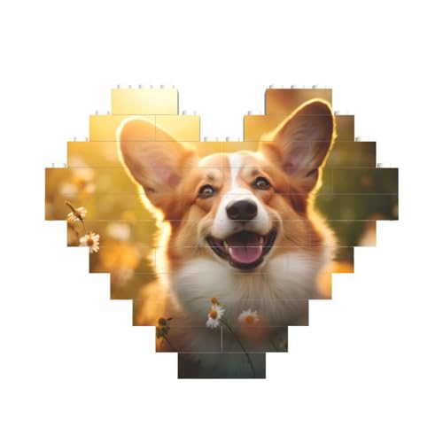 Corgi Blumendruck, herzförmiges Baustein-Puzzle, personalisiertes Geschenk für Männer und Frauen von nanger