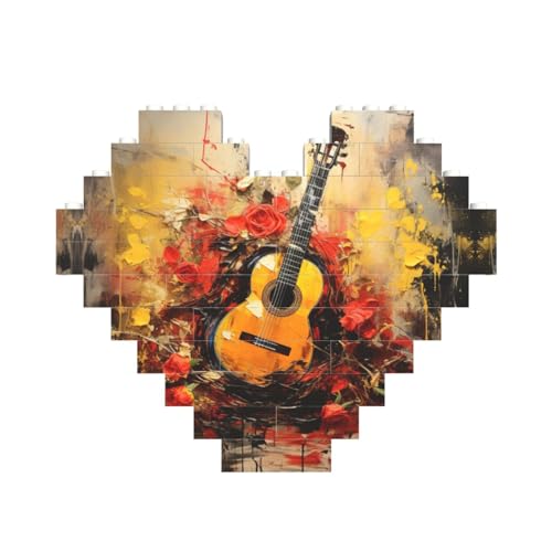 Gitarrenmalerei-Druck, herzförmiges Baustein-Puzzle, personalisiertes Geschenk für Männer und Frauen von nanger