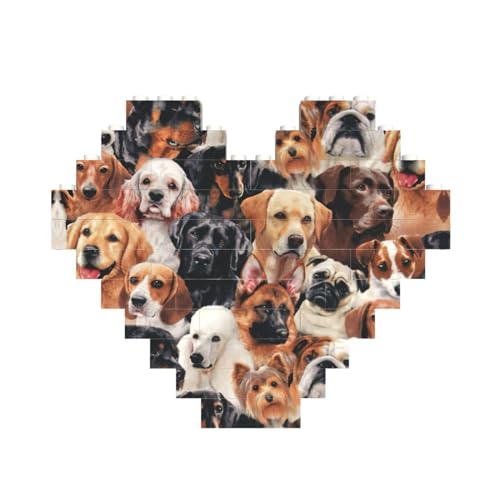 Herzförmiges Baustein-Puzzle mit vielen Hunden, personalisierbares Geschenk für Männer und Frauen von nanger