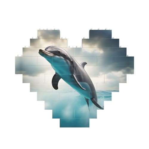 Lustiger Delfin, der dich ansieht, Druck in Herzform, Baustein-Puzzle, personalisiertes Geschenk für Männer und Frauen von nanger