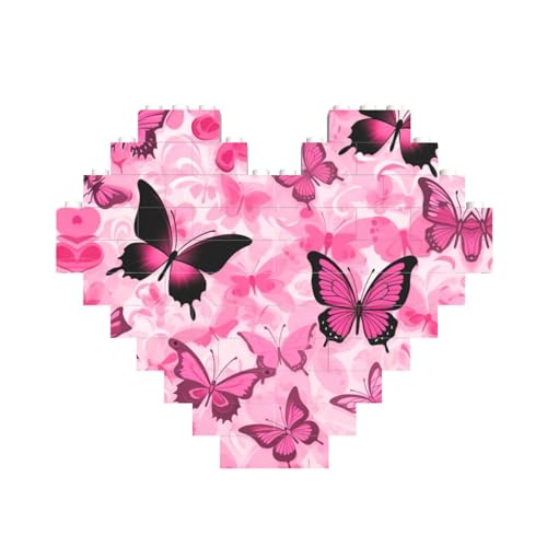 Pink Butterfly Seamless Tile Print Heart Shaped Building Brick Block Puzzle, personalisiertes individuelles Geschenk für Männer und Frauen von nanger