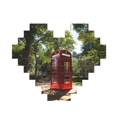 Red Phone Booth London Street Print Heart Shaped Building Brick Block Puzzle, personalisiertes individuelles Geschenk für Männer und Frauen von nanger