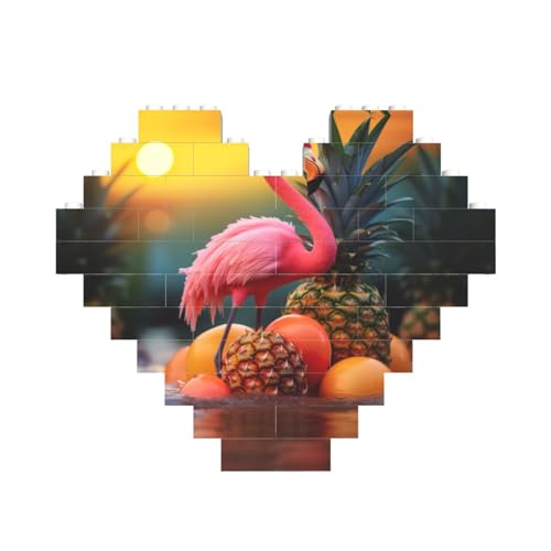 Roter Flamingo-Ananas-Druck, herzförmiges Baustein-Puzzle, personalisiertes Geschenk für Männer und Frauen von nanger