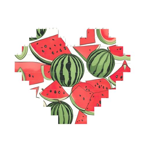 Roter Wassermelonen-Druck, herzförmiges Baustein-Puzzle, personalisiertes individuelles Geschenk für Männer und Frauen von nanger