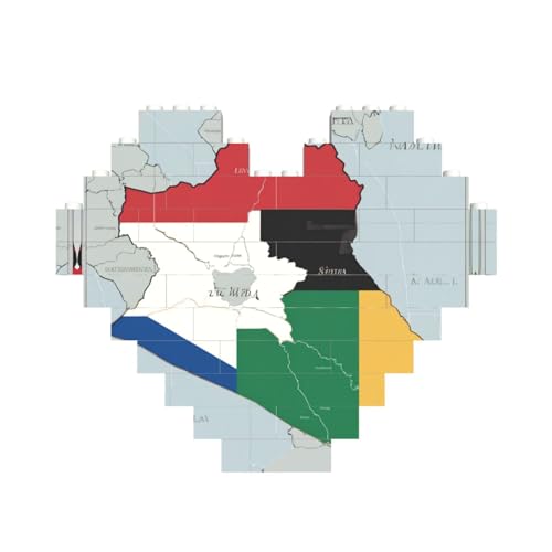 Südsudan-Flagge, Kartendruck, herzförmiges Baustein-Puzzle, personalisiertes Geschenk für Männer und Frauen von nanger