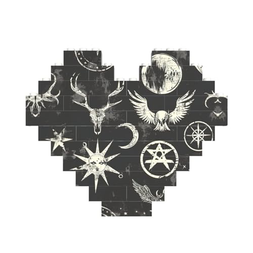 Supernatural Symbols schwarzer Druck, herzförmiges Baustein-Puzzle, personalisiertes Geschenk für Männer und Frauen von nanger