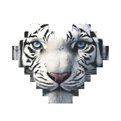 Weißer Tiger-Druck, herzförmiges Baustein-Puzzle, personalisiertes individuelles Geschenk für Männer und Frauen von nanger