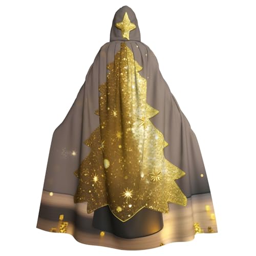 nanger Goldener Glitzer-Weihnachtsbaum-Aufdruck, Unisex, Kapuzenumhang für Erwachsene, Cosplay-Kostüm, Umhang für Halloween-Partys von nanger