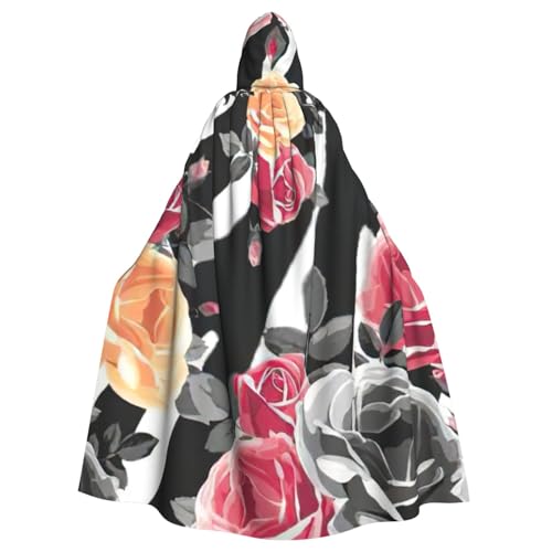 nanger Roses Flower Floral Zebra Stripes Print Unisex Hooded Cloak, Adult Cosplay Costume Cape Hood Robe For Halloween Parties von nanger