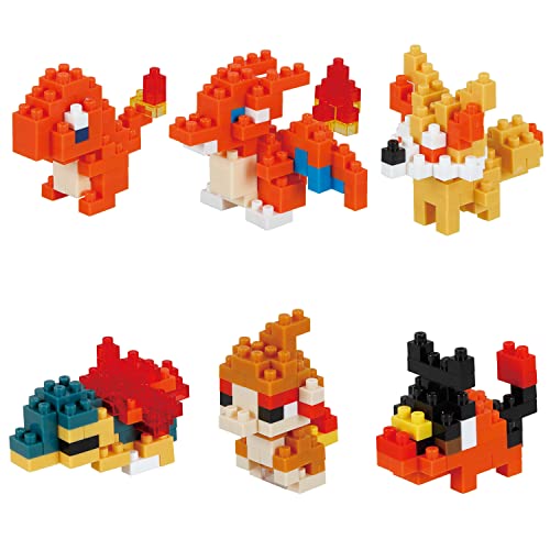 Bandai - Nanoblock - Pack Mini-Figuren Pokémon vom Typ Feuer - Set 6 Pokémon-Figuren Zusammenbauen - Konstruktionsspielzeug Mini-Bausteine Figur - Baukit Spielzeug für Kinder ab 12 Jahren - NBPM11B von nanoblock