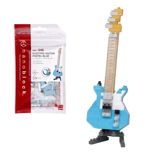 Bandai - Nanoblock - Blaue E-Gitarre - Mini-Bausteinfigur - Baukastenspiel - Baukasten für Pixel-Musikinstrumentfiguren - NBC346 von nanoblock