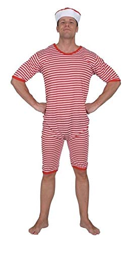 O817-XL rot-weiß gestreift Herren Streifen Overall Clown Anzug Gr.XL von narrenkiste