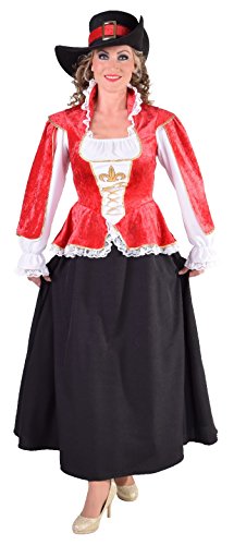 narrenkiste M217119-S Damen Musketier Kleid-Kostüm lang rot-schwarz-weiß Gr.S von narrenkiste