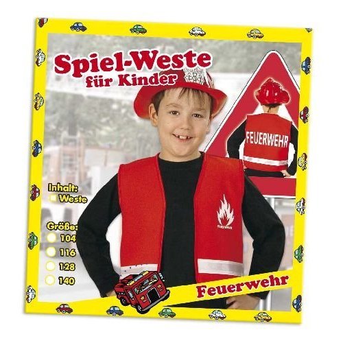 Spielweste Feuerwehr Kinder Feuerwehrweste rot 128 von narrenwelt