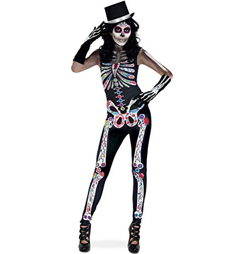 narrenwelt Jumpsuit Catrina Zombie Halloween Horror Kostüm Dia DE LOS Muertos 1tlg mit Skelettdruck für Erwachsene M von narrenwelt