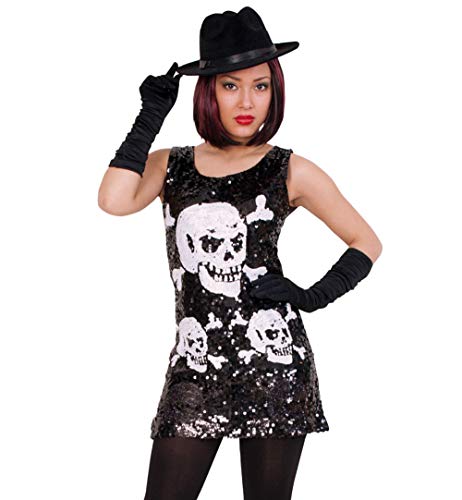 narrenwelt Long Top Skully S -Pailetten- Halloween Minikleid m Totenkopf von narrenwelt