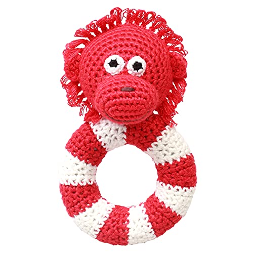 natureZOO Mr. Monkey - Ring Rattle Rassel - Rasseln (rot, weiß, Junge/Mädchen, Bambusfaser, Handwäsche, 30°C, 140mm) von natureZOO