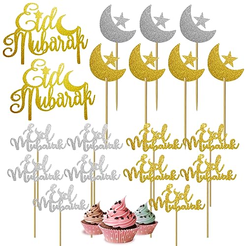 Eid Mubarak – Dekoration Aid Mubarak – Dekoration für Kuchen Eid Mubarak (19-teilig) – Cupcake-Dekorationsset für Ramadan von nedit