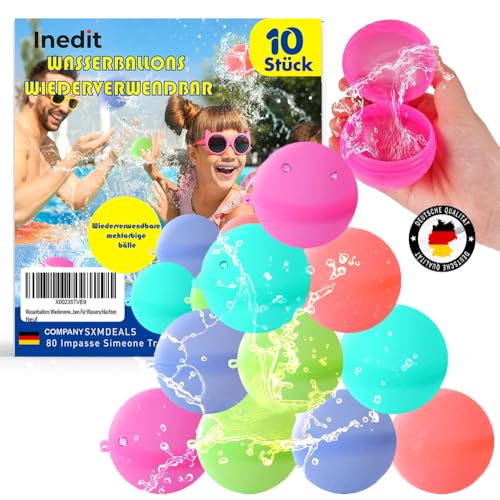 Wasserballons Wiederverwendbar (10 Stück) - Wasserbälle Wiederverwendbar - Splash Ball - Magnet Selbstschließend Wiederverwendbar Schnell Wiederbefüllbare Silikon Wasserbomben Für Wasserschlachten von nedit