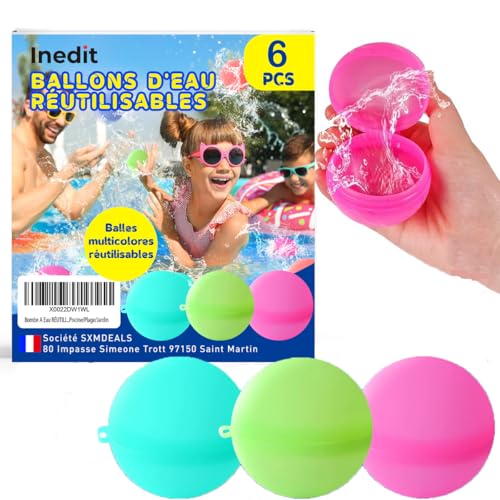 Wasserballons Wiederverwendbar (6 Stück) - Wasserbälle Wiederverwendbar - Splash Ball - Magnet Selbstschließend Wiederverwendbar Schnell Wiederbefüllbare Silikon Wasserbomben Für Wasserschlachten von nedit