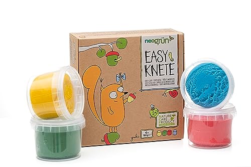 neogrün BIO-EASY-KNETE - 4er Set "YUKI" - Bio-Zertifiziert - Vegan - Schadstoffgeprüft - klebt nicht - färbt nicht - Pflanzenfarben ohne künstliche Lebensmittelfarbstoffe von neogrün