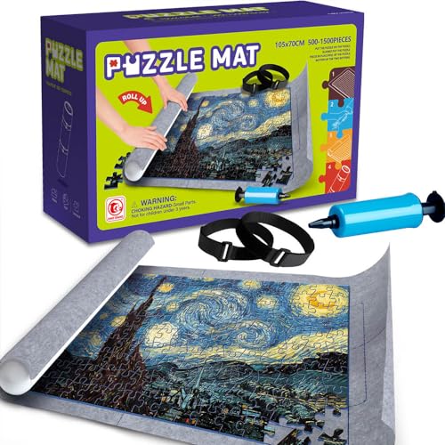 Puzzle Roll Up Matte Set für Puzzles - Praktische Aufbewahrung und Transport für bis zu 1500 Teile - Ideal für Puzzle-Liebhaber, Kinder und Erwachsene - rutschfeste Filzmatte mit Aufblasbarer Rolle u von nerd hunters