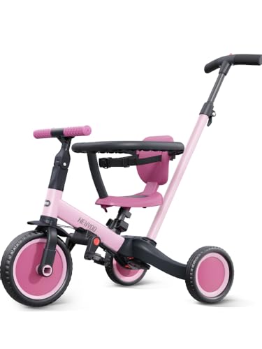 newyoo 5 in 1 Laufrad Dreirad, Dreirad ab 1-3 Jahr, Kinderdreirad mit schubstange, Kinderfahrrad, Laufräder Lauffahrrad inkl. Lenkstange, Sicherheitsbüge, TR008 von newyoo