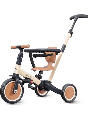 newyoo 5 in 1 Laufrad Dreirad, Dreirad ab 1-3 Jahr, Kinderdreirad mit schubstange, Kinderfahrrad, Laufräder Lauffahrrad inkl. Lenkstange, Sicherheitsbüge, TR008 von newyoo