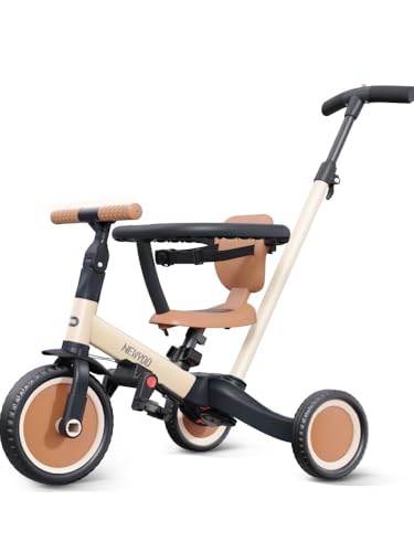 newyoo 5 in 1 Laufrad Dreirad, Dreirad ab 1-3 Jahr, Kinderdreirad mit schubstange, Kinderfahrrad, Laufräder Lauffahrrad inkl. Lenkstange, Sicherheitsbüge, TR008 von newyoo