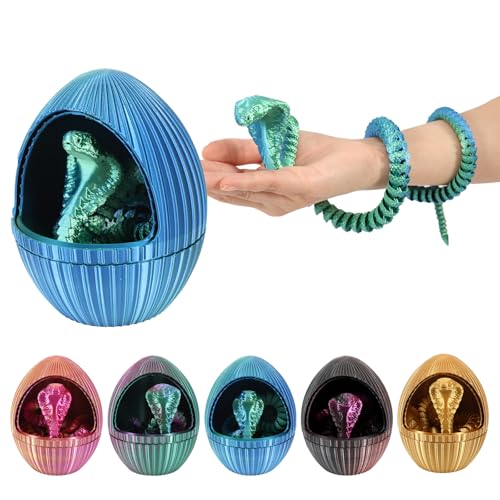 nezababy 3D Gedrucktes Schlangenei mit Schlange im Inneren, Bewegliche Viper, Schreibtischspielzeug für Führungskräfte, Dekorative Ostereierfüllungen, Ostergeschenke, Heimdeko (Blue) von nezababy