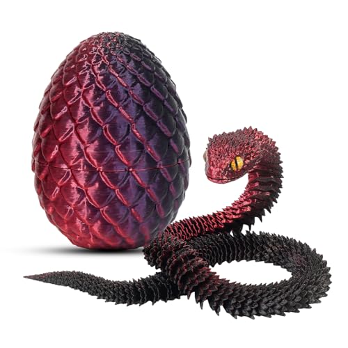 nezababy 3D Gedrucktes Schlangenei mit Schlange im Inneren, bewegliche Viper, Schreibtischspielzeug für Führungskräfte, dekorative Ostereierfüllungen, Ostergeschenke, Heimdeko (Black&Red) von nezababy