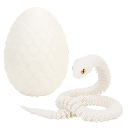 nezababy 3D Gedrucktes Schlangenei mit Schlange im Inneren, bewegliche Viper, Schreibtischspielzeug für Führungskräfte, dekorative Ostereierfüllungen, Ostergeschenke, Heimdeko (White) von nezababy