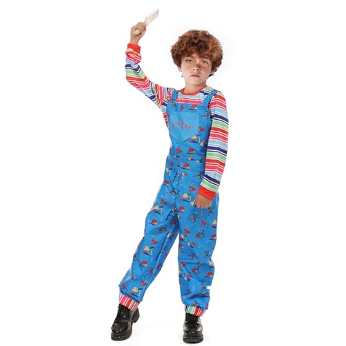 nezababy Chucky Kostüm Kinder Chuckie Kostüm Chucky Overall Gruseliger Killer Overall Regenbogen Hosenträgerkleid Halloween (Chucky Kostüm, Mittel) von nezababy