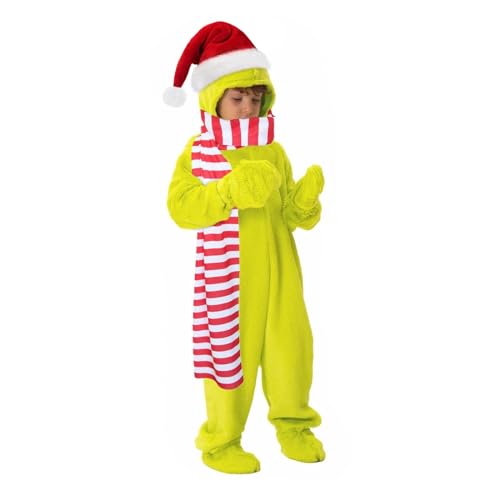 nezababy Grünes Monster-Kostüm, Weihnachts-Einteiler, pelziger Anzug, Kinder, Halloween, Cosplay, Kostüme für Maskerade-Party (grünes Monster-Kostüm, L/130 cm/7T8T) von nezababy