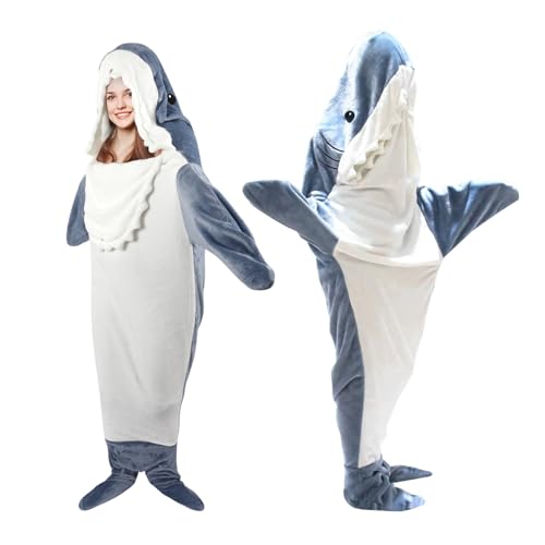 nezababy Hai Decke Shark Onesie Zum Anziehen, Hai Kostüm Halloween Weihnachten Schlafanzug, Tier Cosplay Pyjama für Erwachsene (Hai Decke Kostüm, XX-Large) (Hai Decke Kostüm, Groß) von nezababy