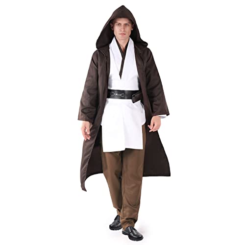 nezababy Jedi Kostüm für Erwachsene Männer Jedi Kapuzenrobe Tunika Outfit Cosplay Umhang Robe Halloween Cosplay Vollständiger Satz Uniform (Brown, Groß) von nezababy