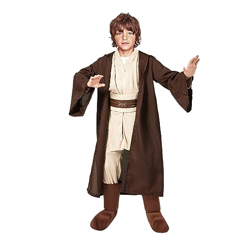 nezababy Jedi Kostüm Luke Skywalker Kostüm Darth Vader Star Ritter Umhang Outfits Wars Tunika Kapuzenumhang kinder Halloween Cosplay (Jedi Kostüm Jungen, L) von nezababy