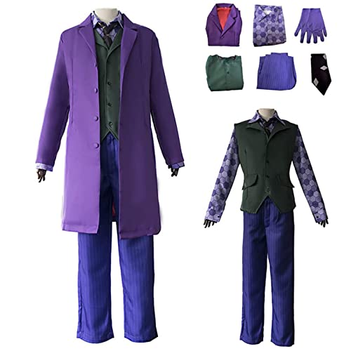 nezababy Joker-Kostüm, Clown-Kostüm, Ritter, Cosplay-Outfits, für Erwachsene, violett, Mantel, Hemd, Weste, volle Anzüge, Halloween-Zubehör (Joker-Kostüm, klein) von nezababy