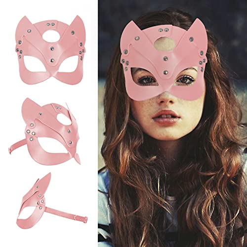 nezababy Katze Maske Damen Katzenmaske Leder Katzenohr Maske Cosplay Kostüm Karneval Valentinstag Maskerade Party Nachtclub Maskerade Masquerade Halloween von nezababy