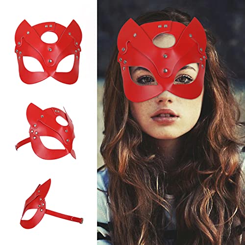 nezababy Katze Maske Damen Katzenmaske Leder Katzenohr Maske Cosplay Kostüm Karneval Valentinstag Maskerade Party Nachtclub Maskerade Masquerade Halloween von nezababy