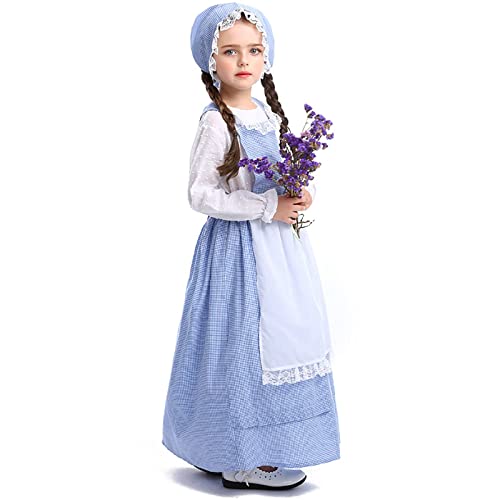 nezababy Kolonialkostüm Mädchen Pionierkleid Langarmkleid mit Hut Schürze Prinzessin Party Halloween Kostümkleid von nezababy