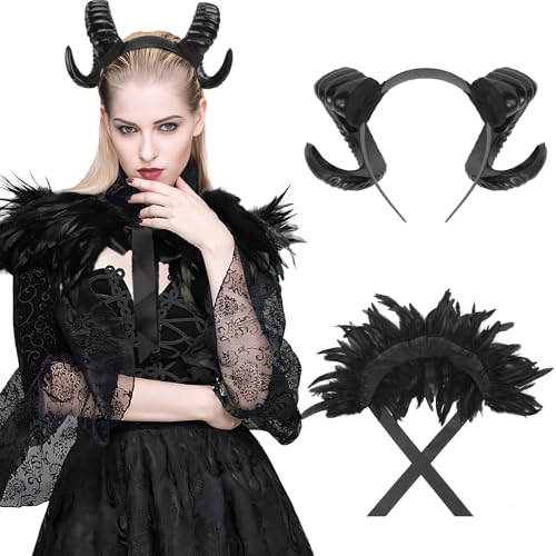 nezababy Maleficent Hörner Kopfschmuck Mädchen Hexenkostüm Böses Stirnband Frauen Gothic Teufel Kopfschmuck für Halloween Zubehör (Witch Kostüm-A, One Size) von nezababy