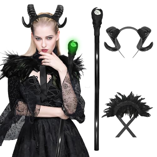 nezababy Maleficent Hörner Kopfschmuck Mädchen Hexenkostüm Böses Stirnband Frauen Gothic Teufel Kopfschmuck für Halloween Zubehör (Witch Kostüm-B, One Size) von nezababy